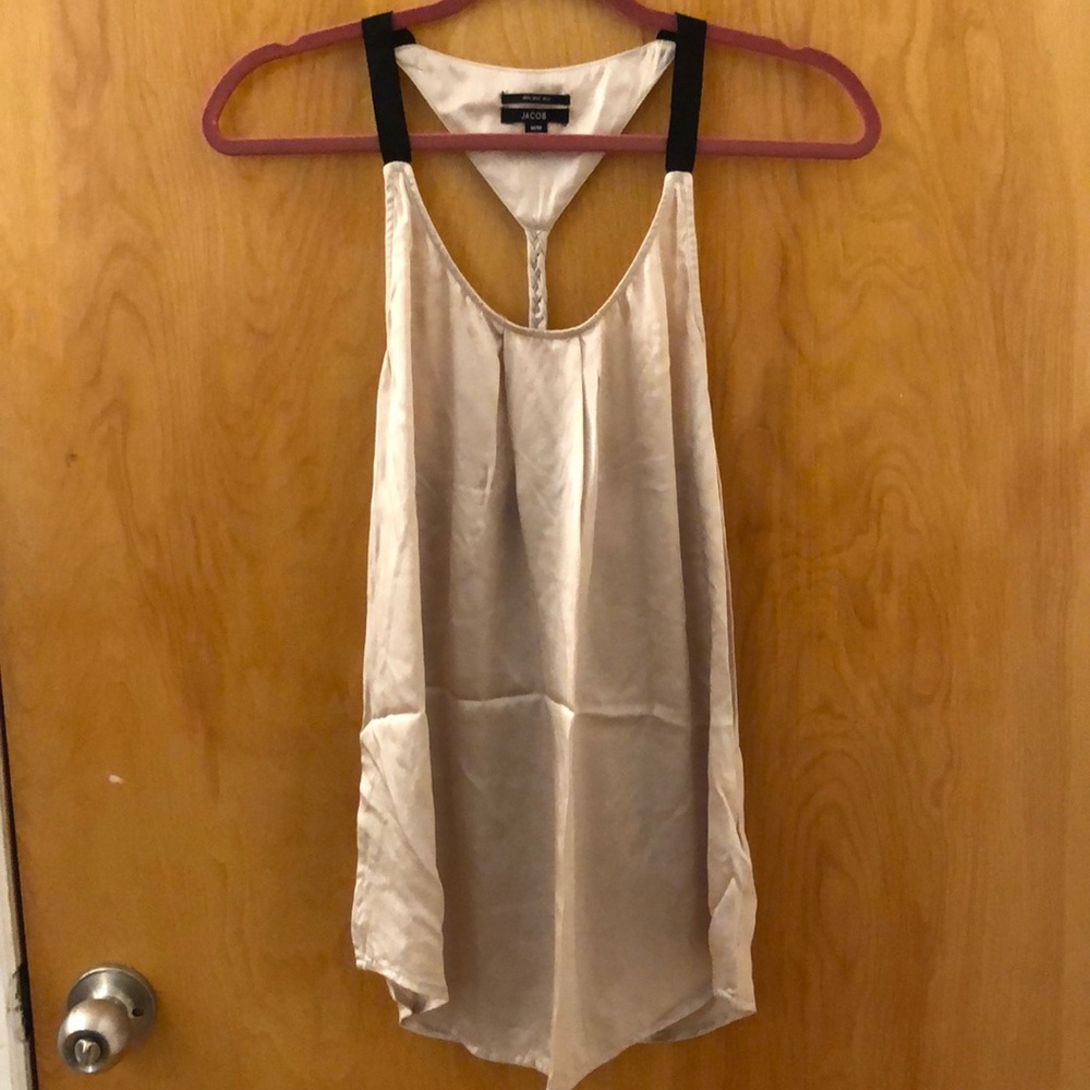 Silver silk tank top with braided back side
